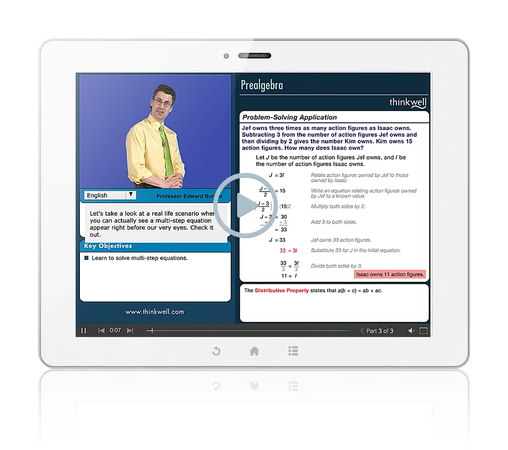 Sample of Thinkwell's Pre-algebra videos